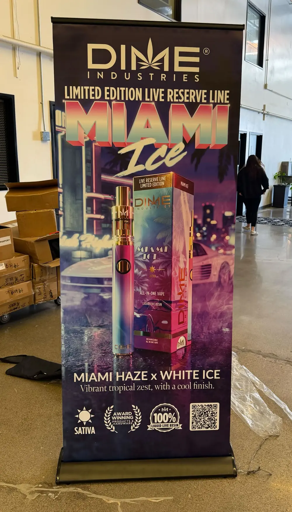 Miami Ice pull-up banner standing in an office, with the Dime logo, Limited Edition Live Reserve Line, and the Miami Ice title
